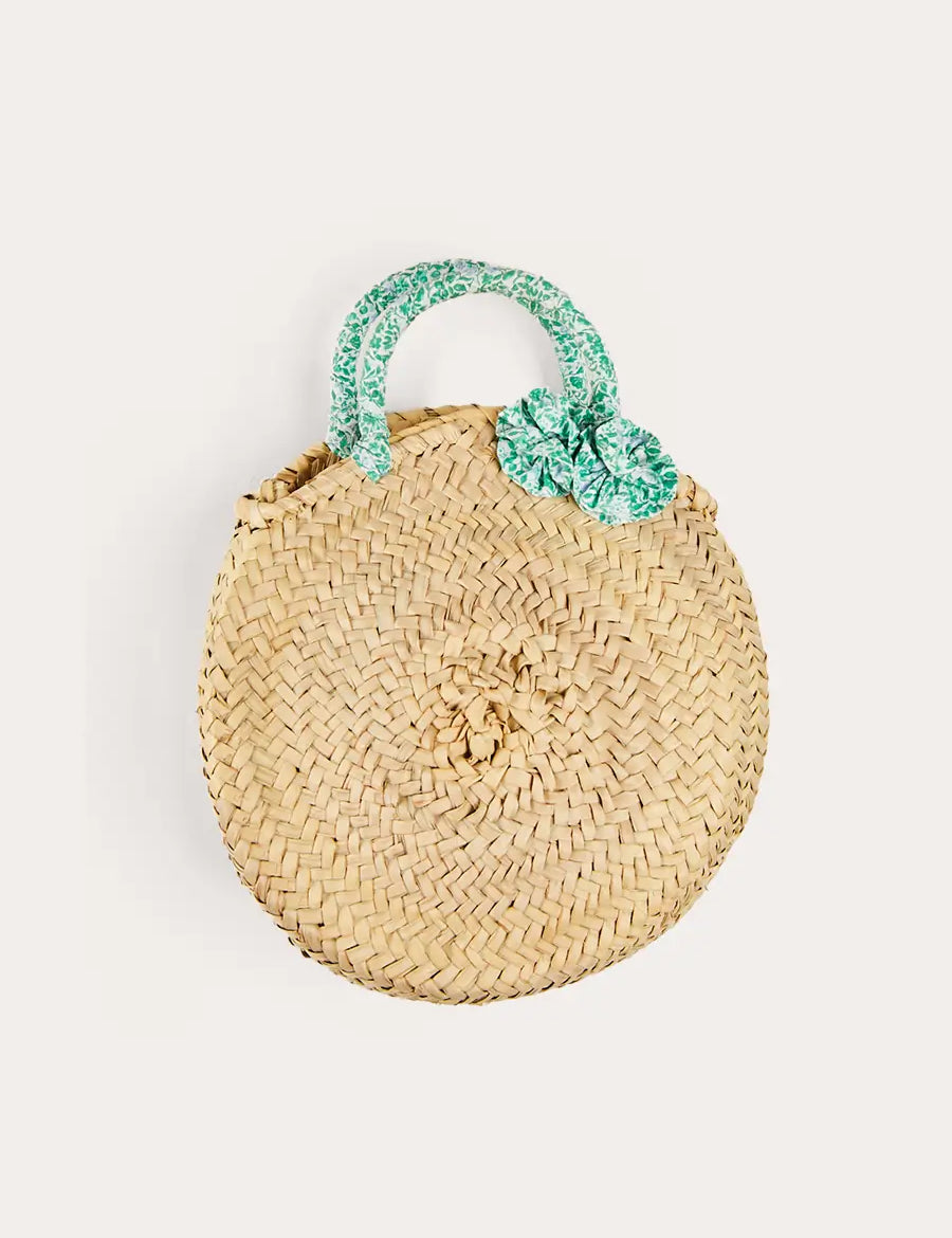 Adelaide Floral Detail Raffia Bag in Green ACCESSORIES from Pepa London