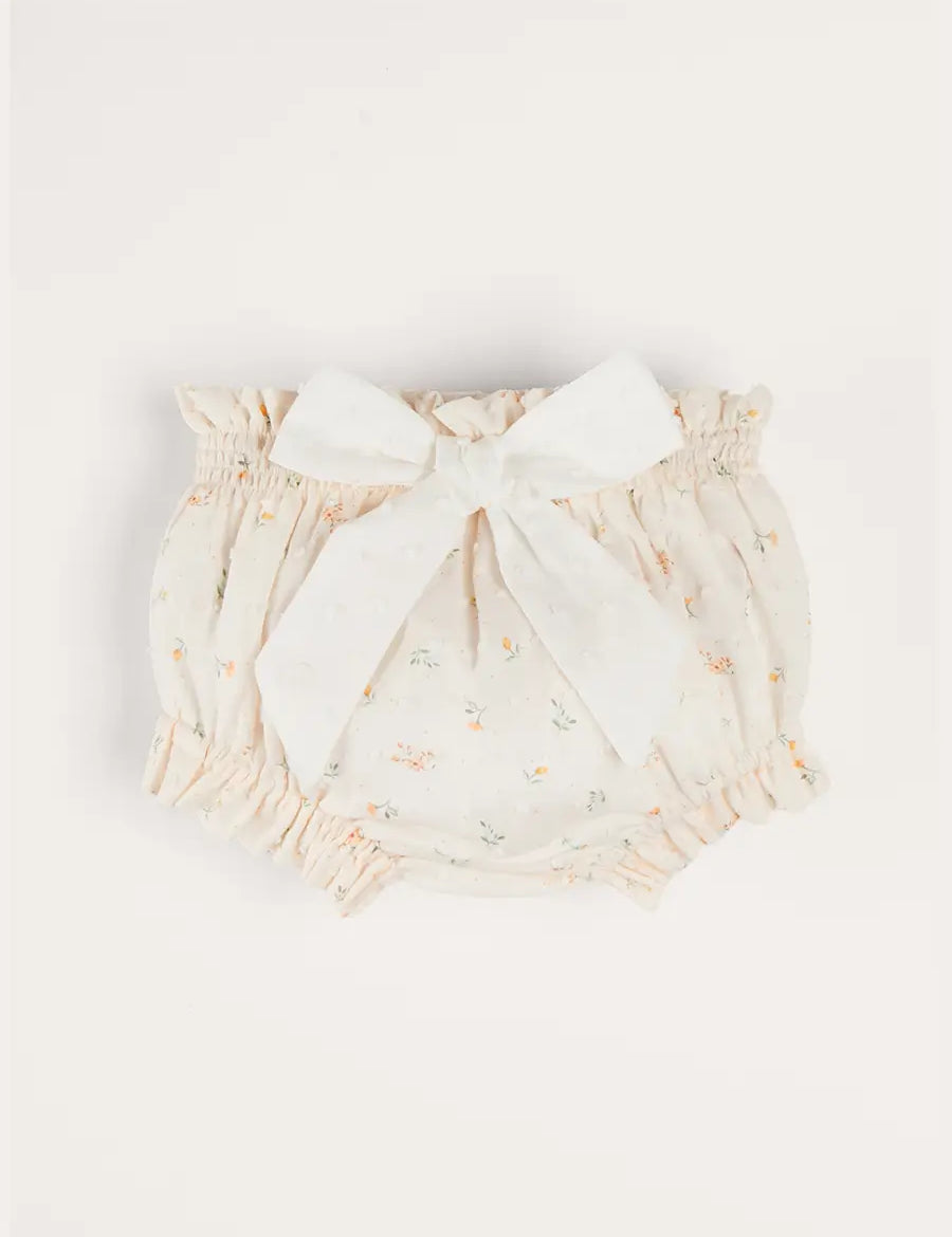 Esme Floral Bow Detail Bloomers in White (1-12mths) BLOOMER from Pepa London