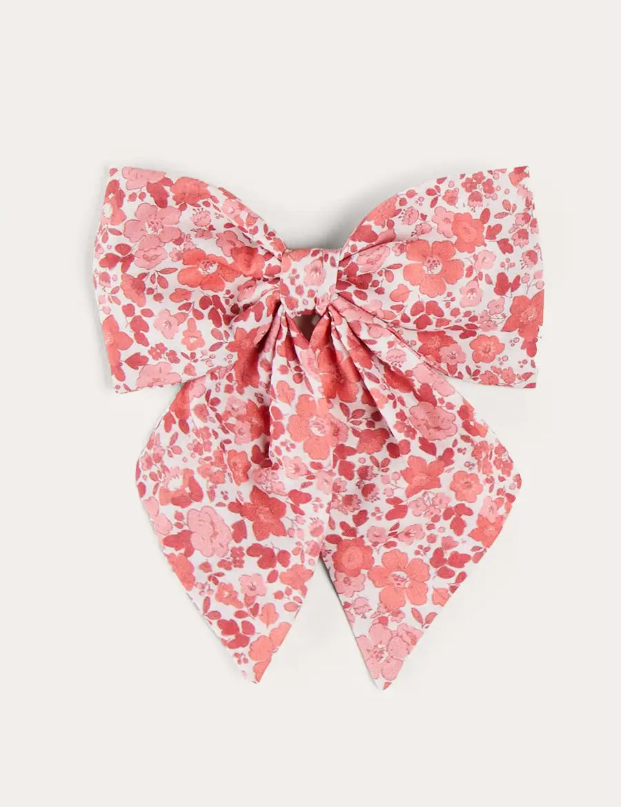Emilia Floral Long Bow Hair Clip in Pink HAIR ACCESSORIES from Pepa London