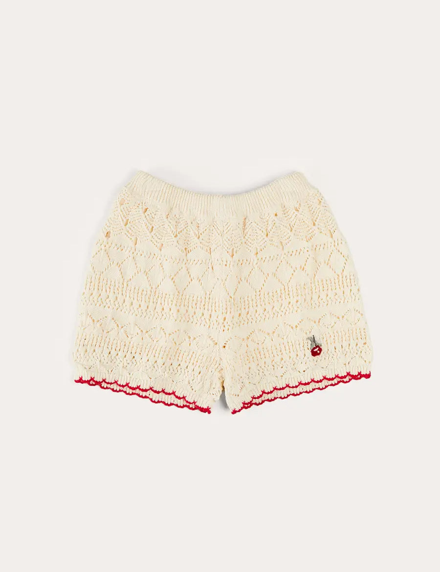 Crochet Cherry Detail Shorts in Beige (4-10yrs) SHORTS from Pepa London