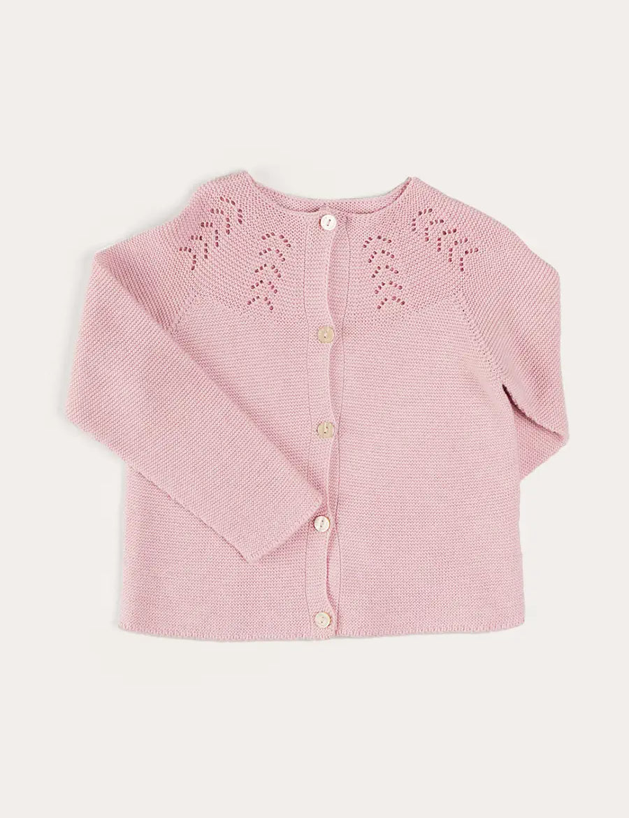 Openwork Cotton Cardigan in Pink (6mths-10yrs) KNITWEAR from Pepa London