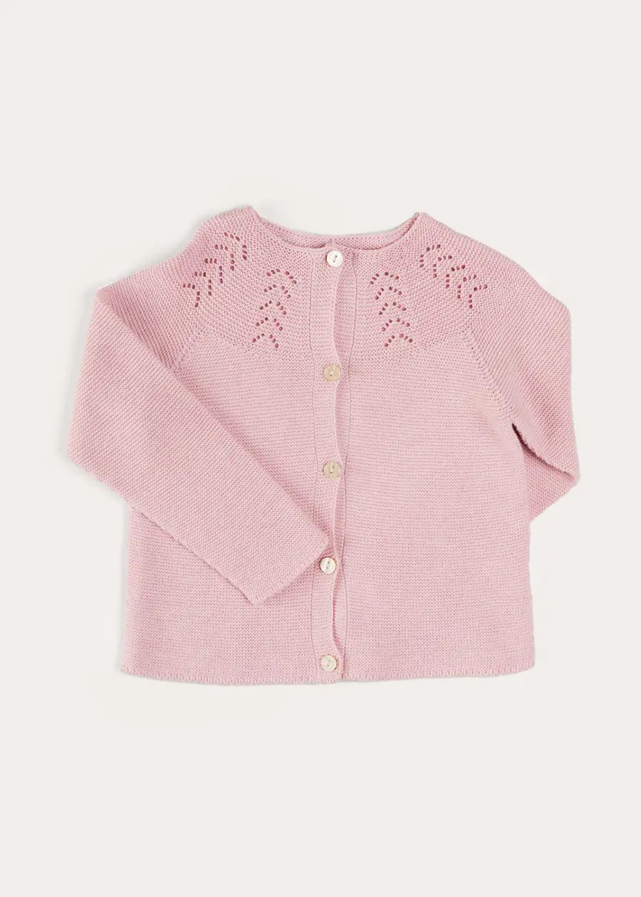 Openwork Cotton Cardigan in Pink (6mths-10yrs) KNITWEAR from Pepa London