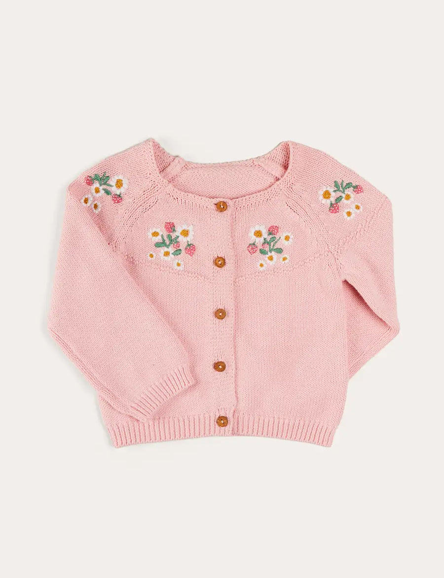 Strawberry Embroidery Cardigan in Pink (12mths-6yrs) KNITWEAR from Pepa London