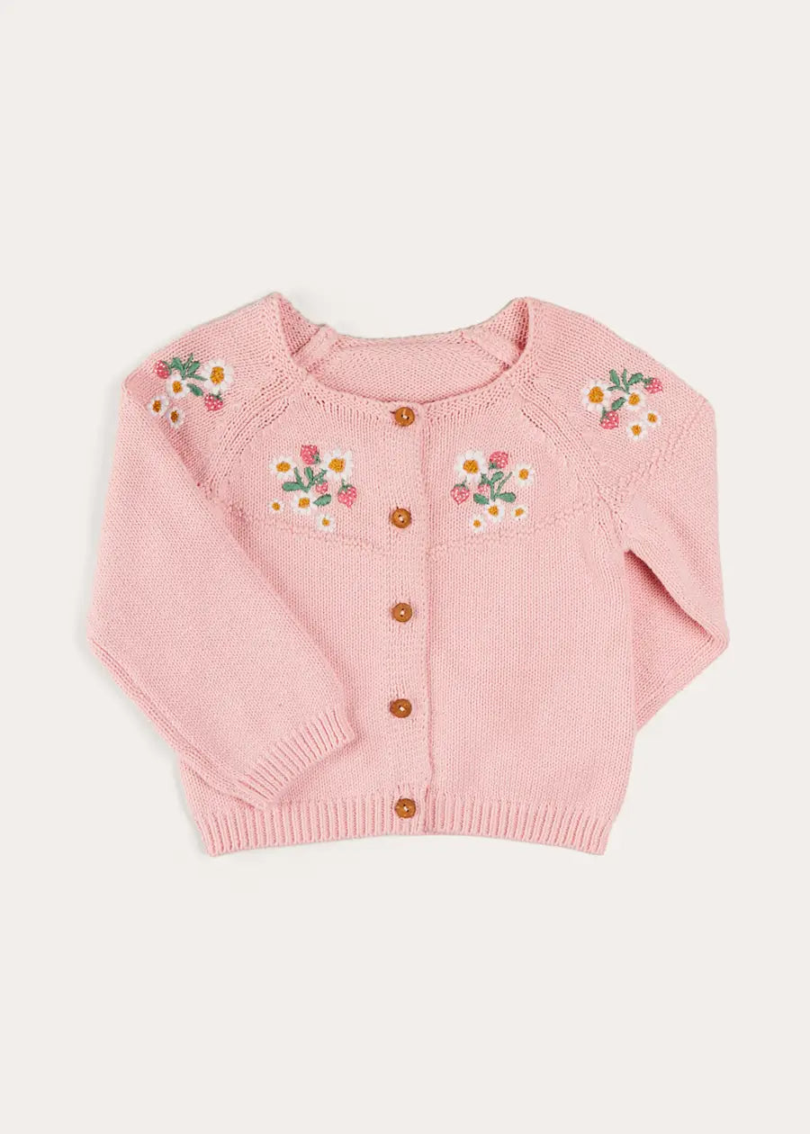 Strawberry Embroidery Cardigan in Pink (12mths-6yrs)