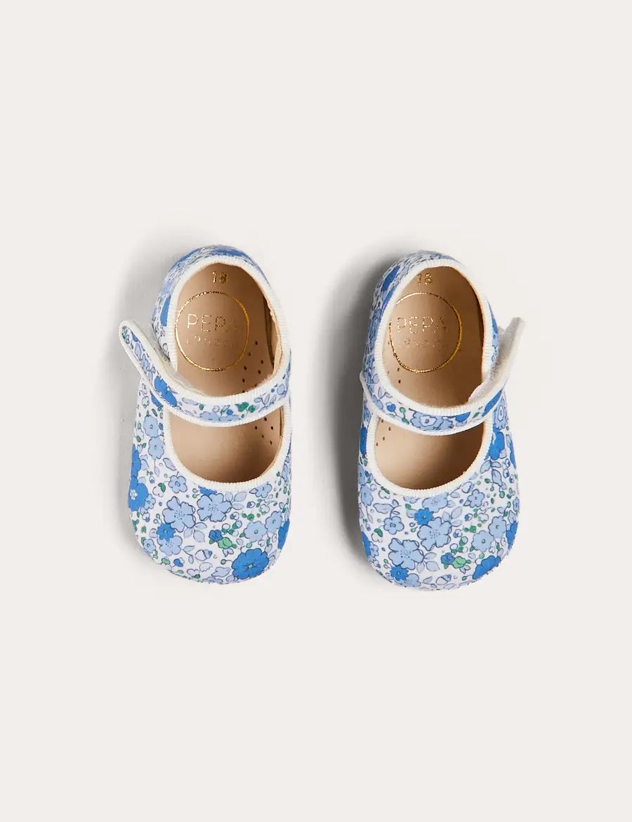 Olivia Floral Mary Jane Pram Shoes in Blue (17-20EU) SHOES from Pepa London
