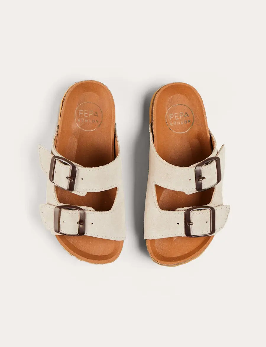 Suede Buckle Detail Sandals in Beige (28-35EU) SHOES from Pepa London