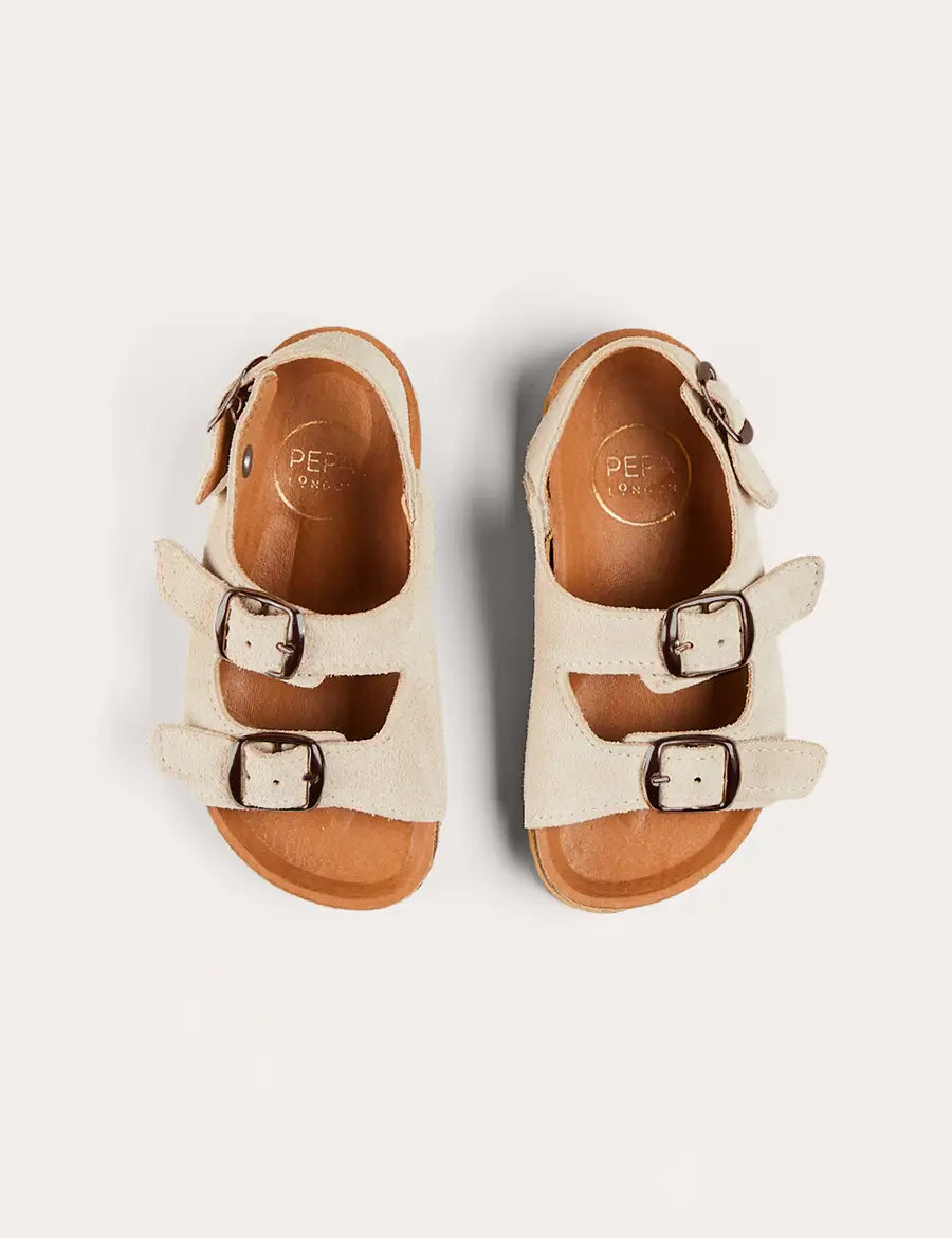 Suede Buckle Detail Strappy Sandals in Beige (21-27EU) SHOES from Pepa London