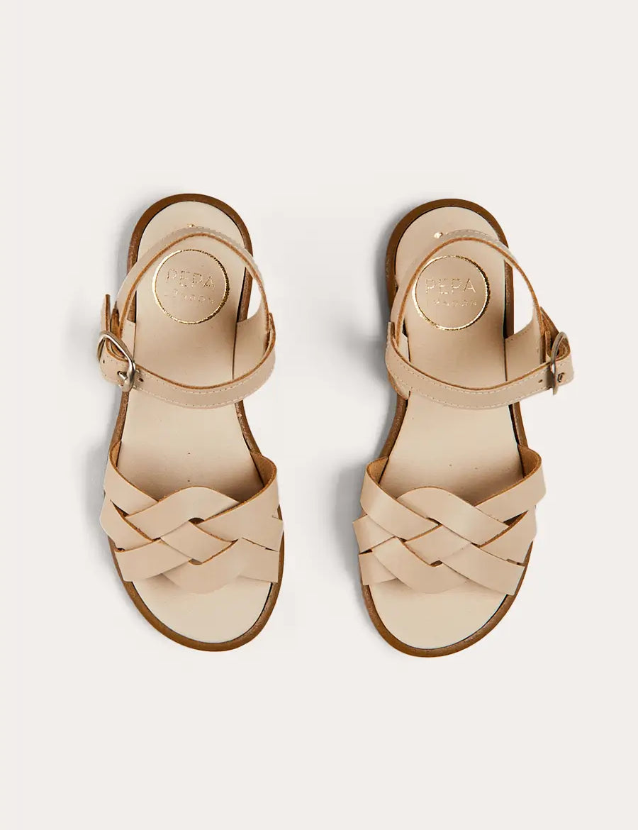 Leather Woven Detail Sandals in Beige (24-35EU) SHOES from Pepa London
