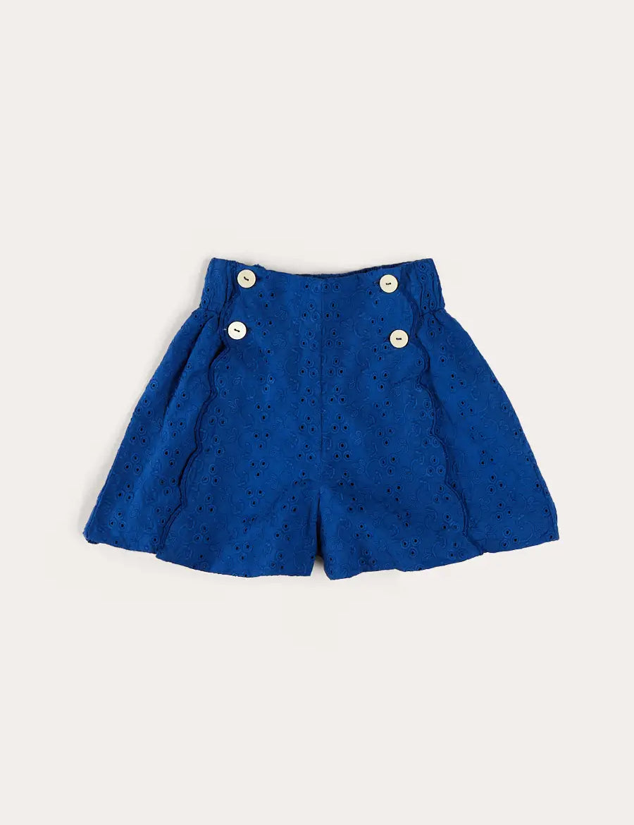 Broderie Anglais Button Detail Shorts in Blue (4-12yrs) SHORTS from Pepa London