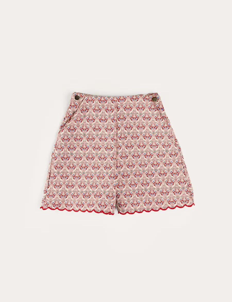 Iris Jacquard Button Detail Shorts in Red (4-12yrs) SHORTS from Pepa London