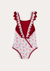 Louisa Floral Ruffle Trim Swimsuit in Pink (2-10yrs) SWIMWEAR from Pepa London