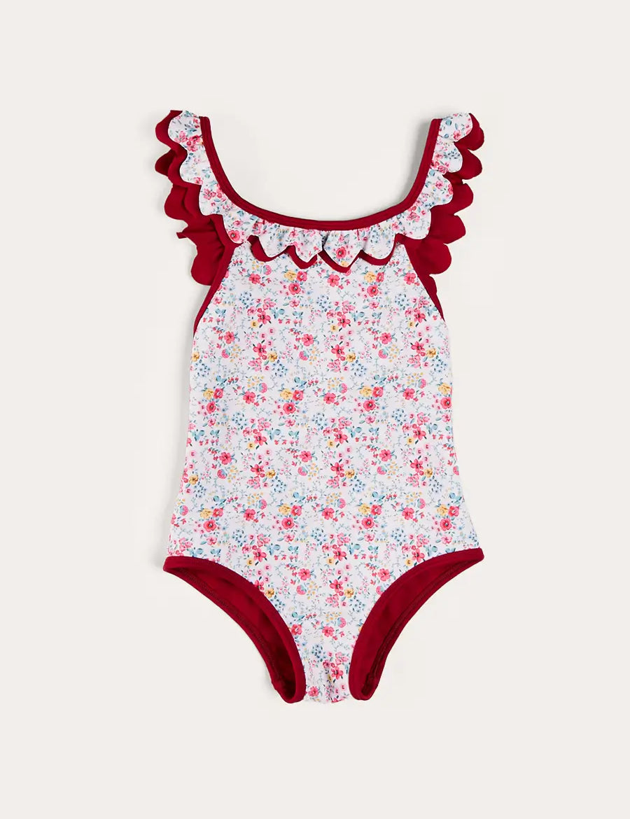 Louisa Floral Ruffle Trim Swimsuit in Pink (2-10yrs) SWIMWEAR from Pepa London