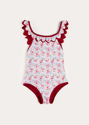Louisa Floral Ruffle Trim Swimsuit in Pink (2-10yrs) SWIMWEAR from Pepa London