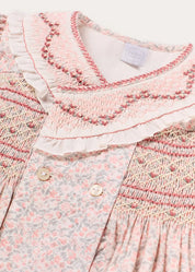 Adelaide Floral Double Breasted Embroidered Short Sleeve Dress in Pink (18mths-10yrs) Dresses from Pepa London
