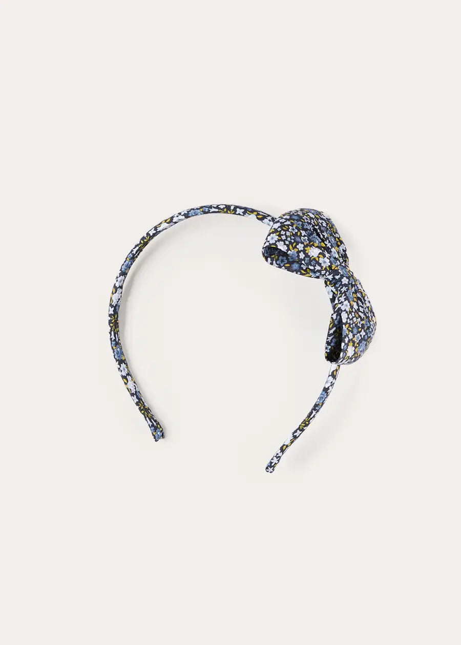 Lydia Floral Medium Bow Hairband in Blue (OS) Hair Accessories from Pepa London