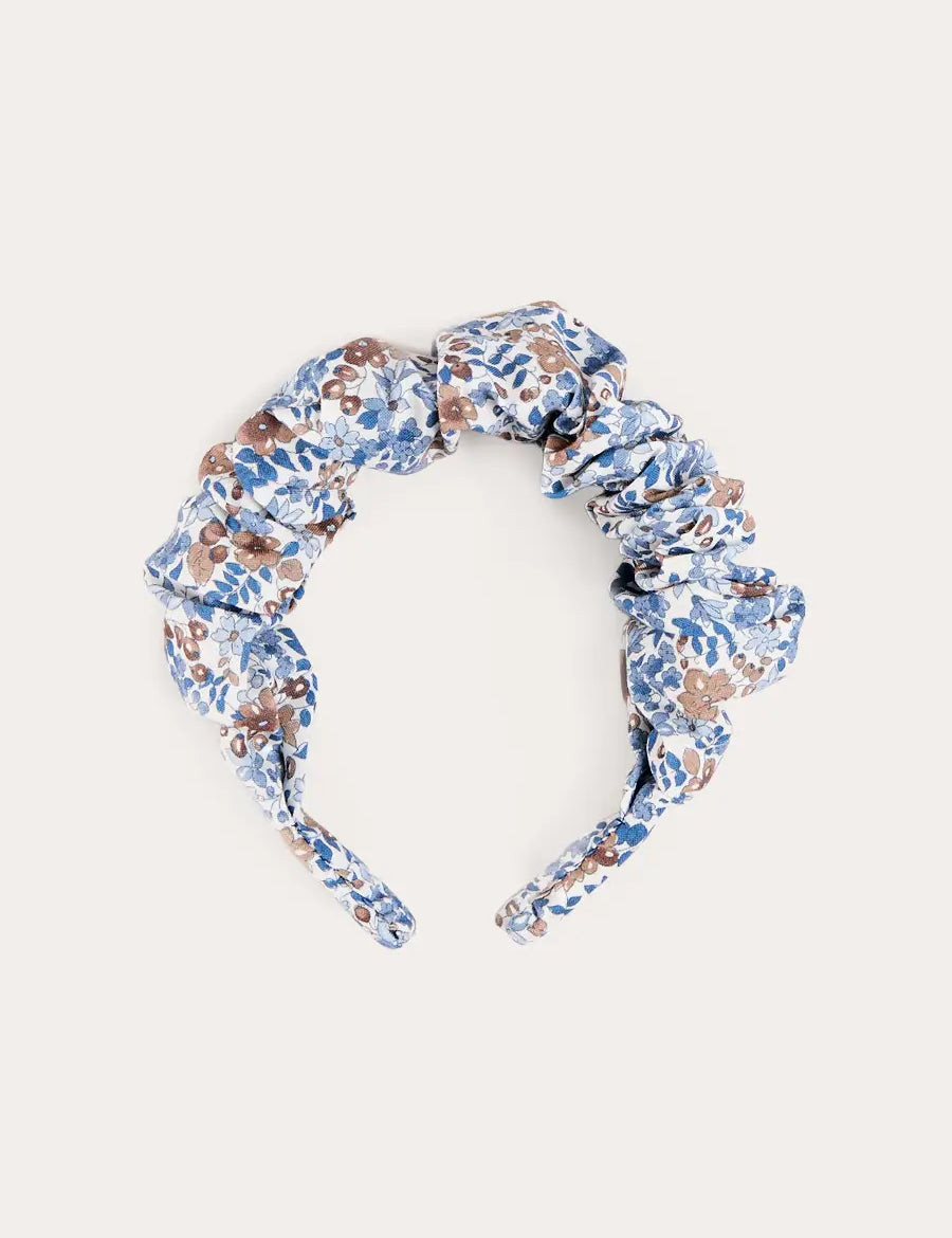 Beatrice Floral Scrunchie Hairband in Blue (OS) Hair Accessories from Pepa London