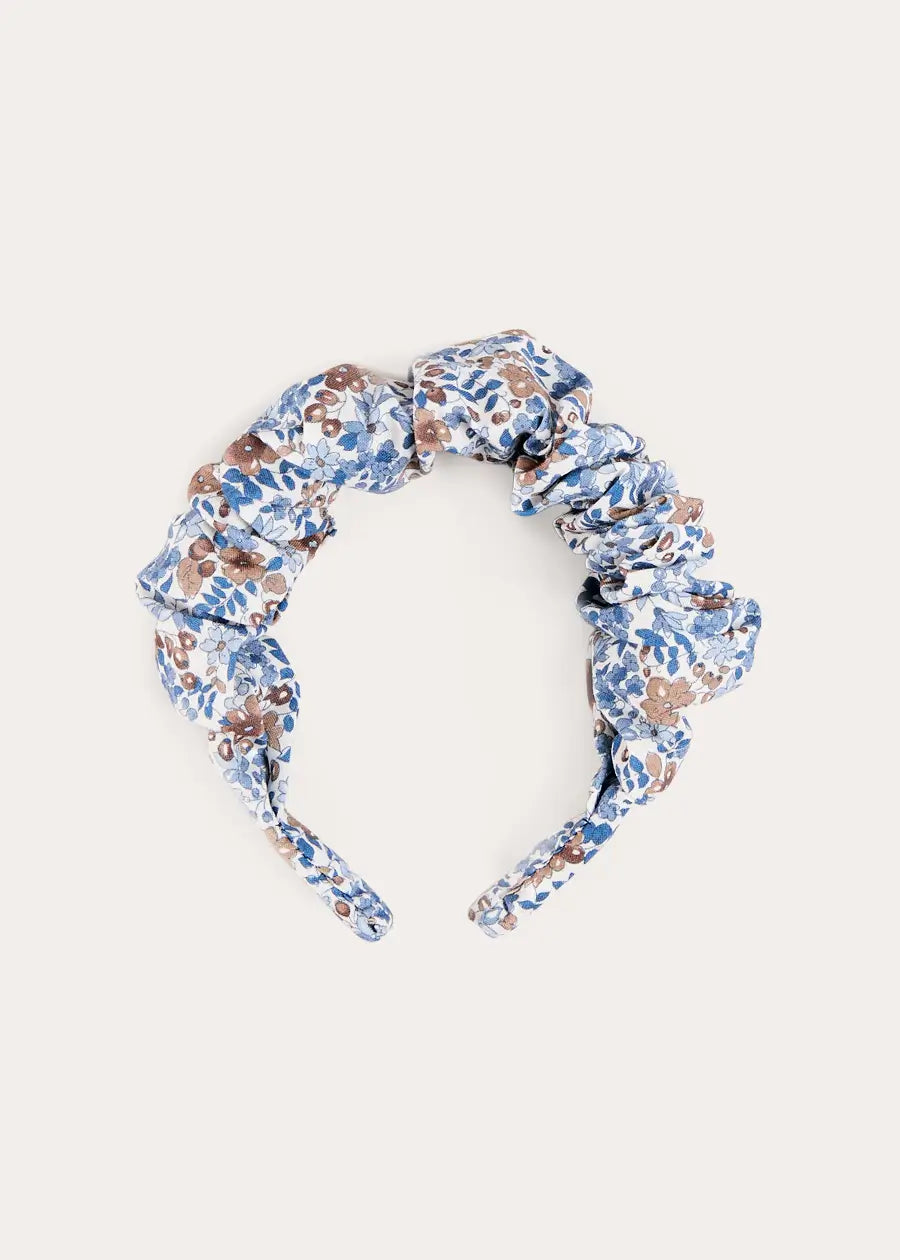 Beatrice Floral Scrunchie Hairband in Blue (OS) Hair Accessories from Pepa London