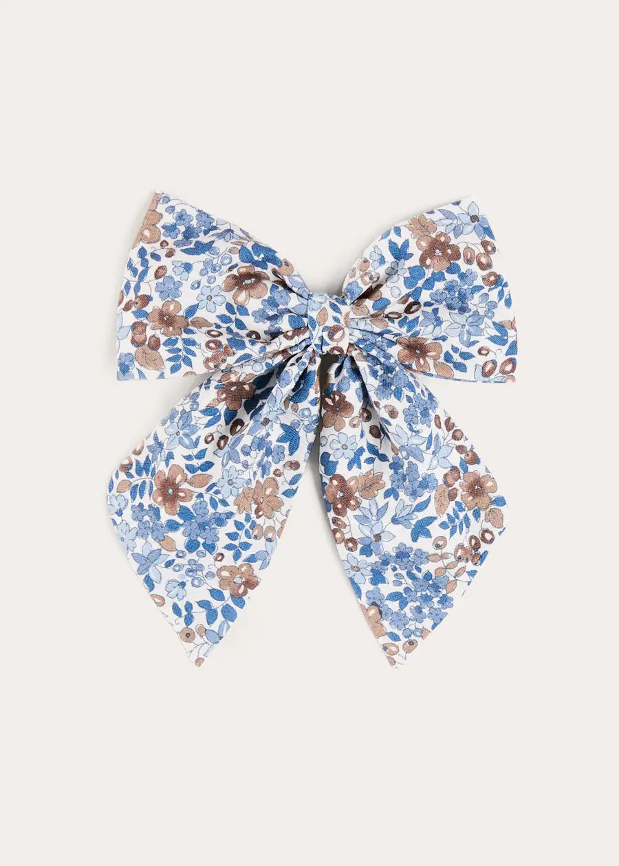 Beatrice Floral Long Bow Hair Clip in Blue (OS) Hair Accessories from Pepa London