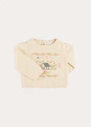 Alpaca Wool Cottage Cross Stitch Embroidered Jumper in Cream (6mths-4yrs) Knitwear from Pepa London