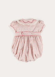 Adelaide Floral Hand Smocked Hand Smocked Romper in Pink (3mths-2yrs) Rompers from Pepa London