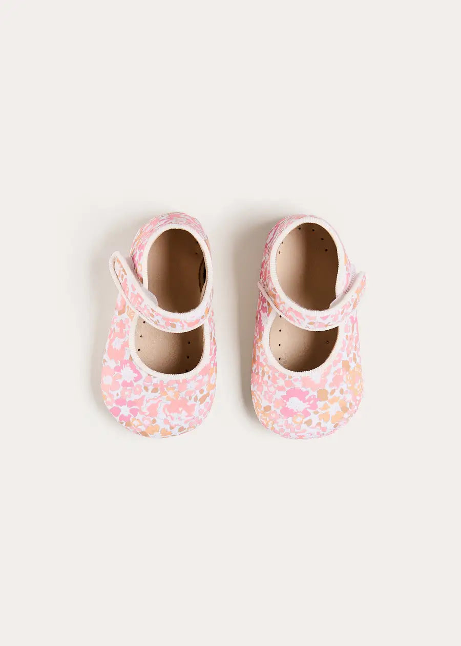 Nellie Floral Mary Jane Pram Shoes in Pink (17-2EU) Shoes from Pepa London