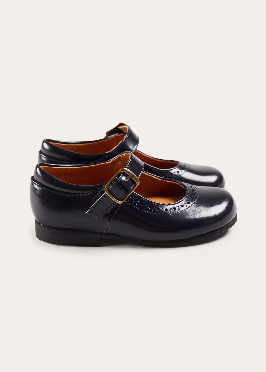 Leather Buckle Detail Mary Jane Shoes in Navy (24-37EU) Shoes from Pepa London