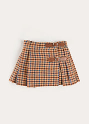 Vincent Check Buckle Detail Pleated Skirt in Brown (2-12yrs) Skirts from Pepa London