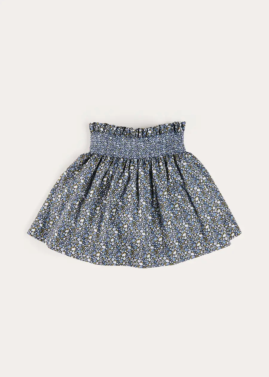 Lydia Floral Smocked Waist Skirt in Navy (4-10yrs) Skirts from Pepa London