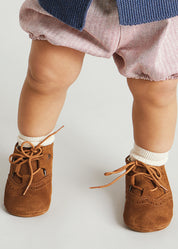 Suede Oxford Pram Booties in Brown (17-20EU) Shoes  from Pepa London