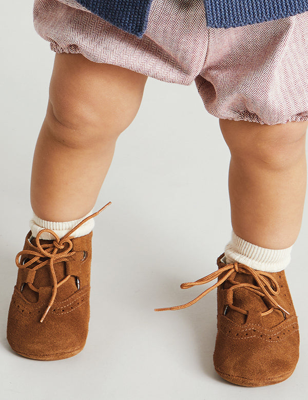 Suede Oxford Pram Booties in Brown (17-20EU) Shoes from Pepa London