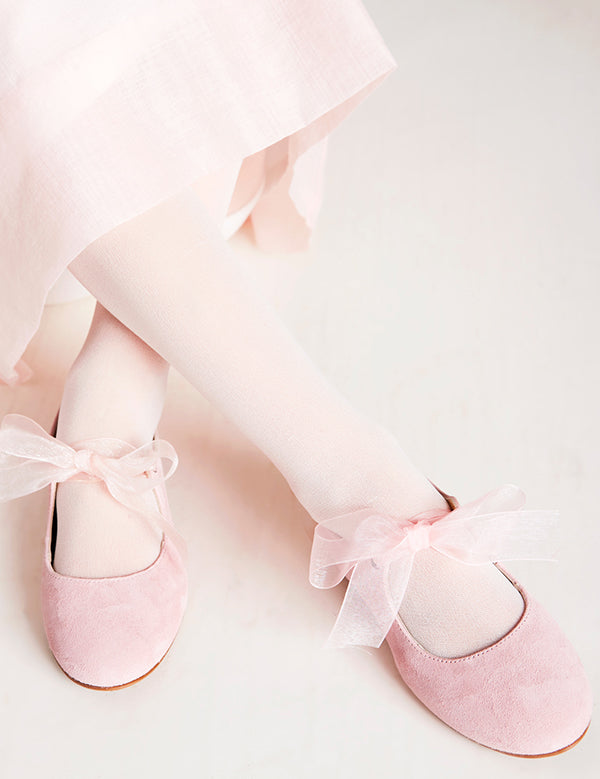 Suede Mary Jane Shoes in Pink With Organza Bow (24-34EU) Shoes from Pepa London