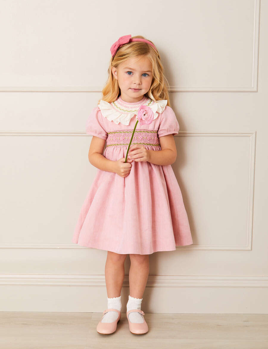 Bib Collar Short Sleeve Dress in Pink (12mths-10yrs) Dresses from Pepa London