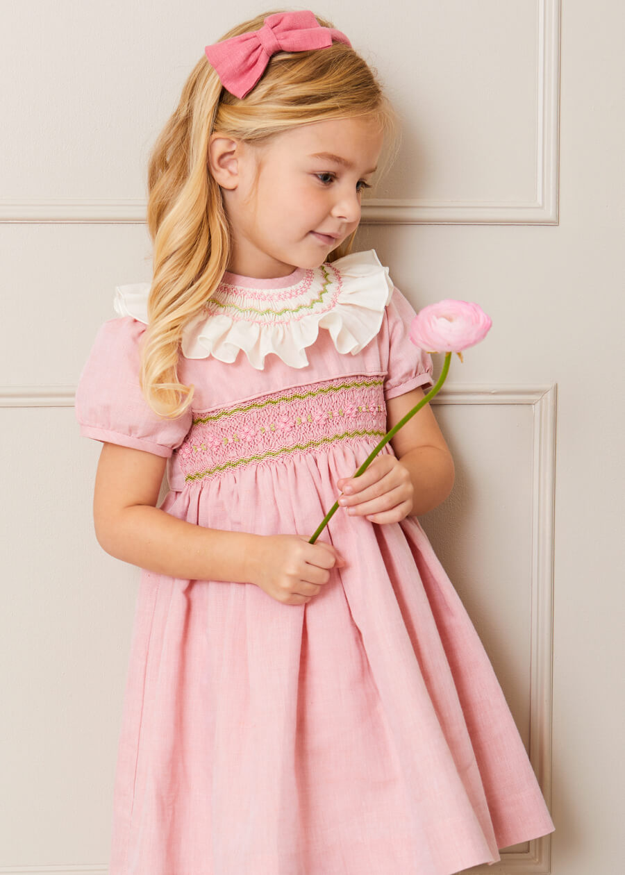 Bib Collar Short Sleeve Dress in Pink (12mths-10yrs) Dresses  from Pepa London