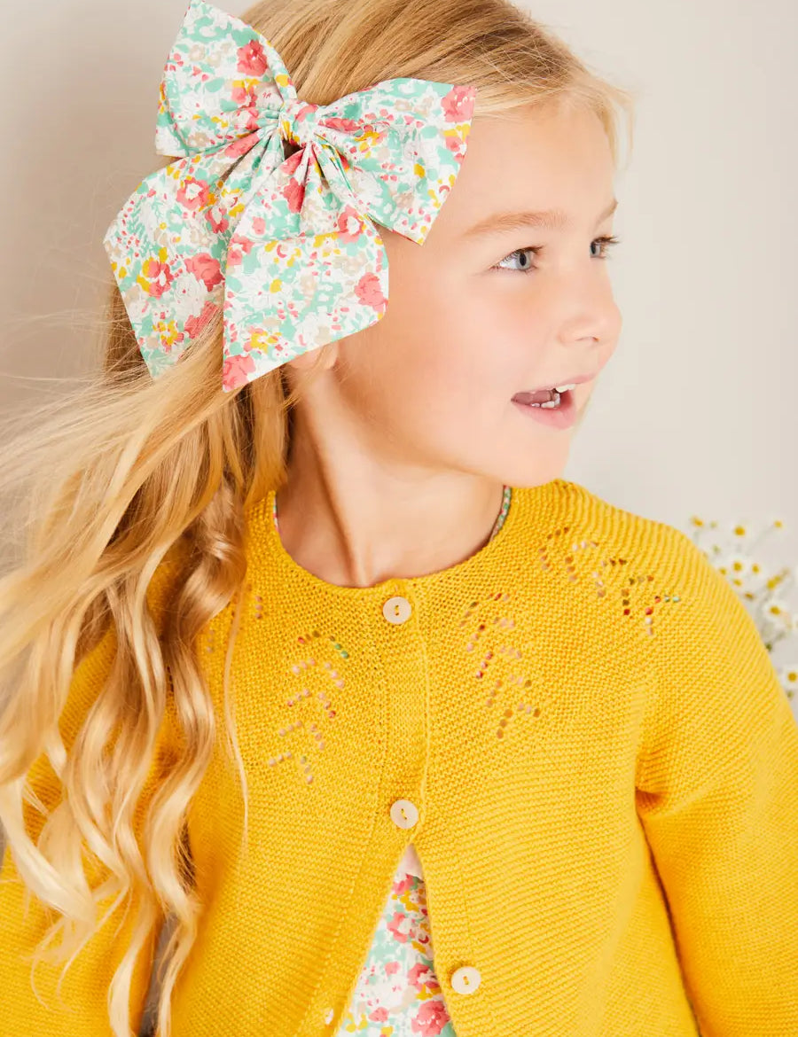 Clementine Floral Long Bow Hair Clip in Coral HAIR ACCESSORIES from Pepa London