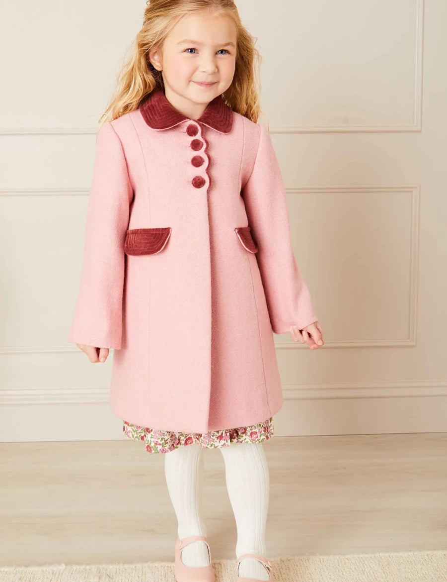 Single Breasted Scallop Detail Coat in Pink (2-10yrs) Coats from Pepa London
