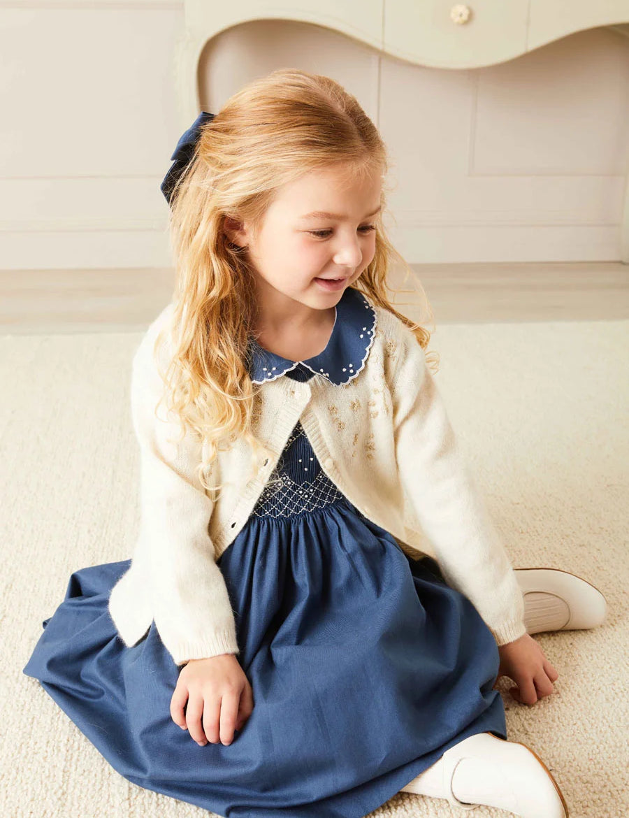 Gold Embroidered Cardigan In Cream (12mths-10yrs) KNITWEAR from Pepa London