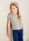 Emilia Floral Print Scallop Detail Short Sleeve Blouse in Green (18mths-10yrs) Blouses  from Pepa London