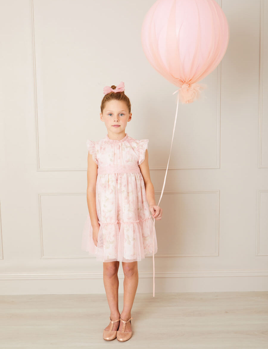 Tulle Floral Sleeveless Party Dress in Pink (4-10yrs) Dresses from Pepa London
