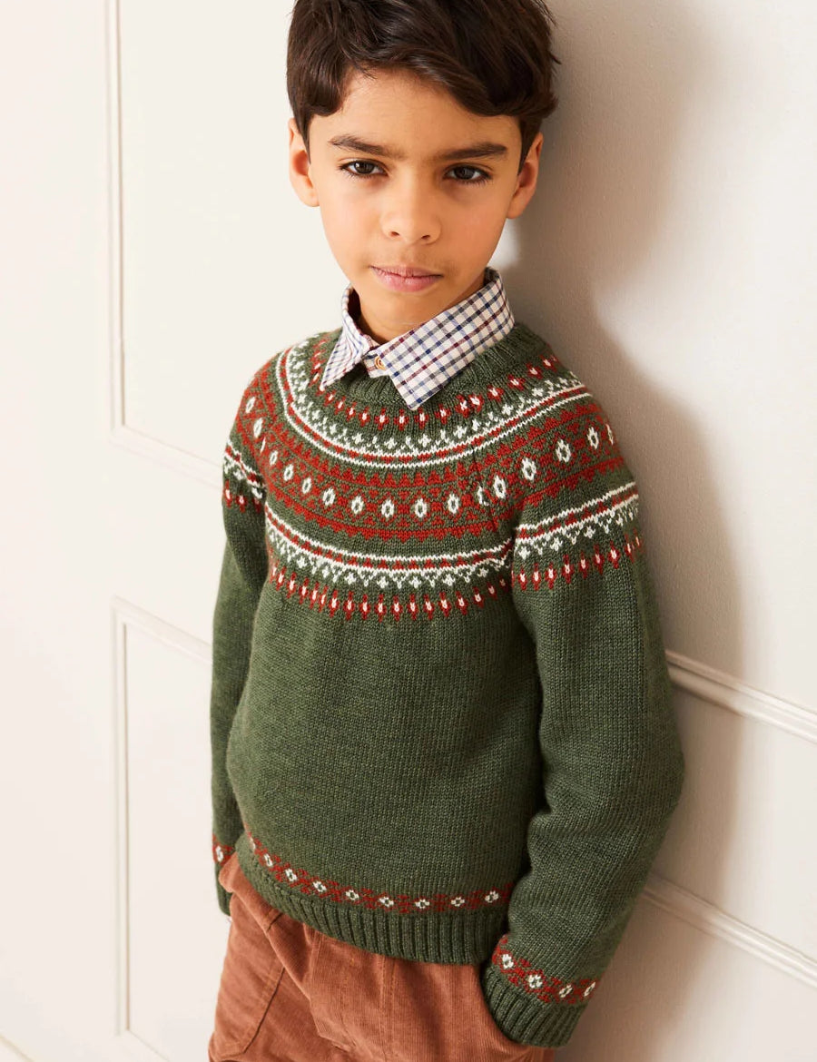 Fair Isle Merino Wool Jumper in Green (4-10yrs) Knitwear from Pepa London
