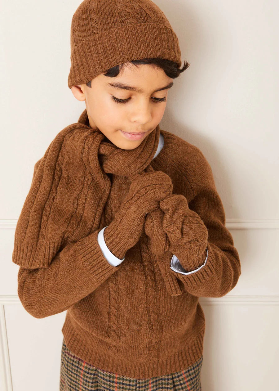 Cable Detail Knitted Mittens in Brown (S-L) Accessories from Pepa London