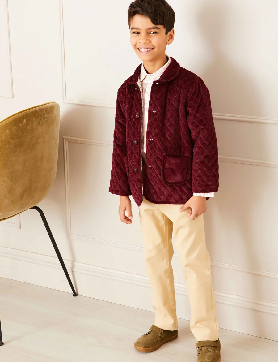 Corduroy Quilted Jacket in Burgundy (4-10yrs) Coats from Pepa London