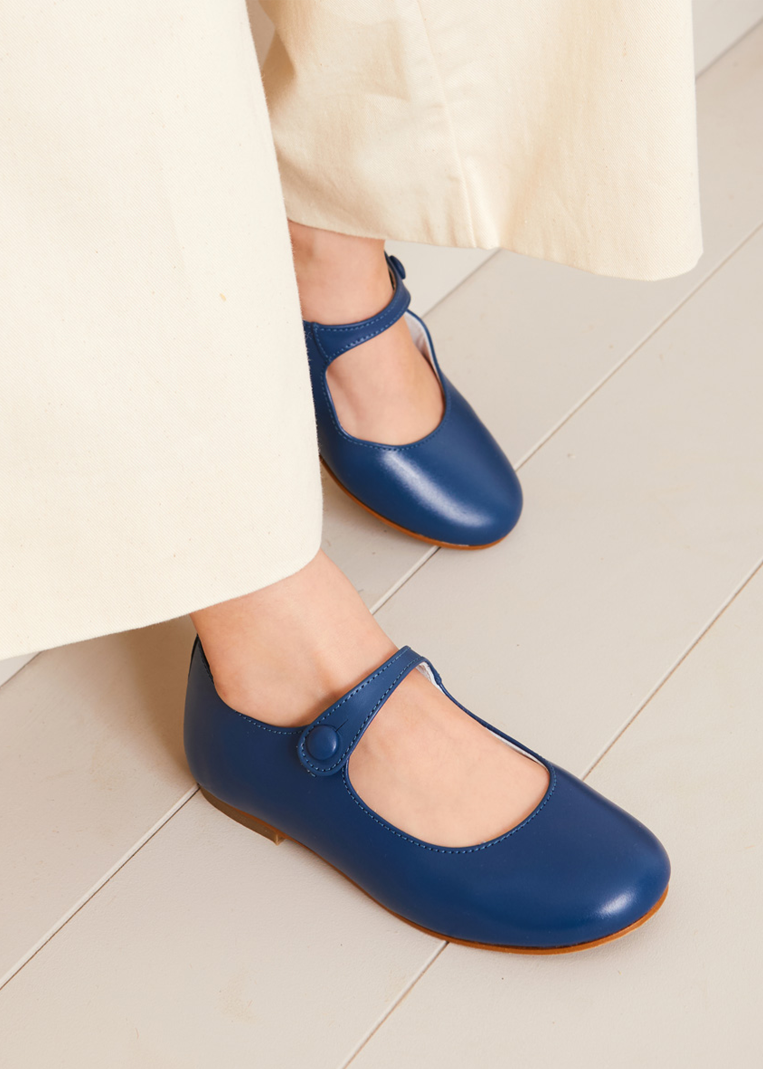 Leather Mary Jane Shoes in Blue (25-34EU)