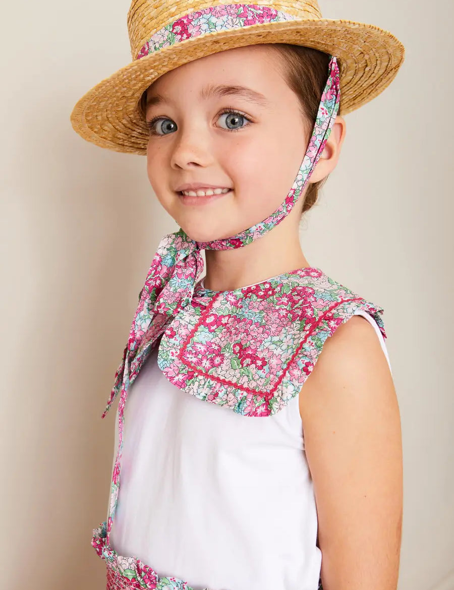 Viola Floral Bow Detail Boater Hat in Pink (S-M) ACCESSORIES from Pepa London
