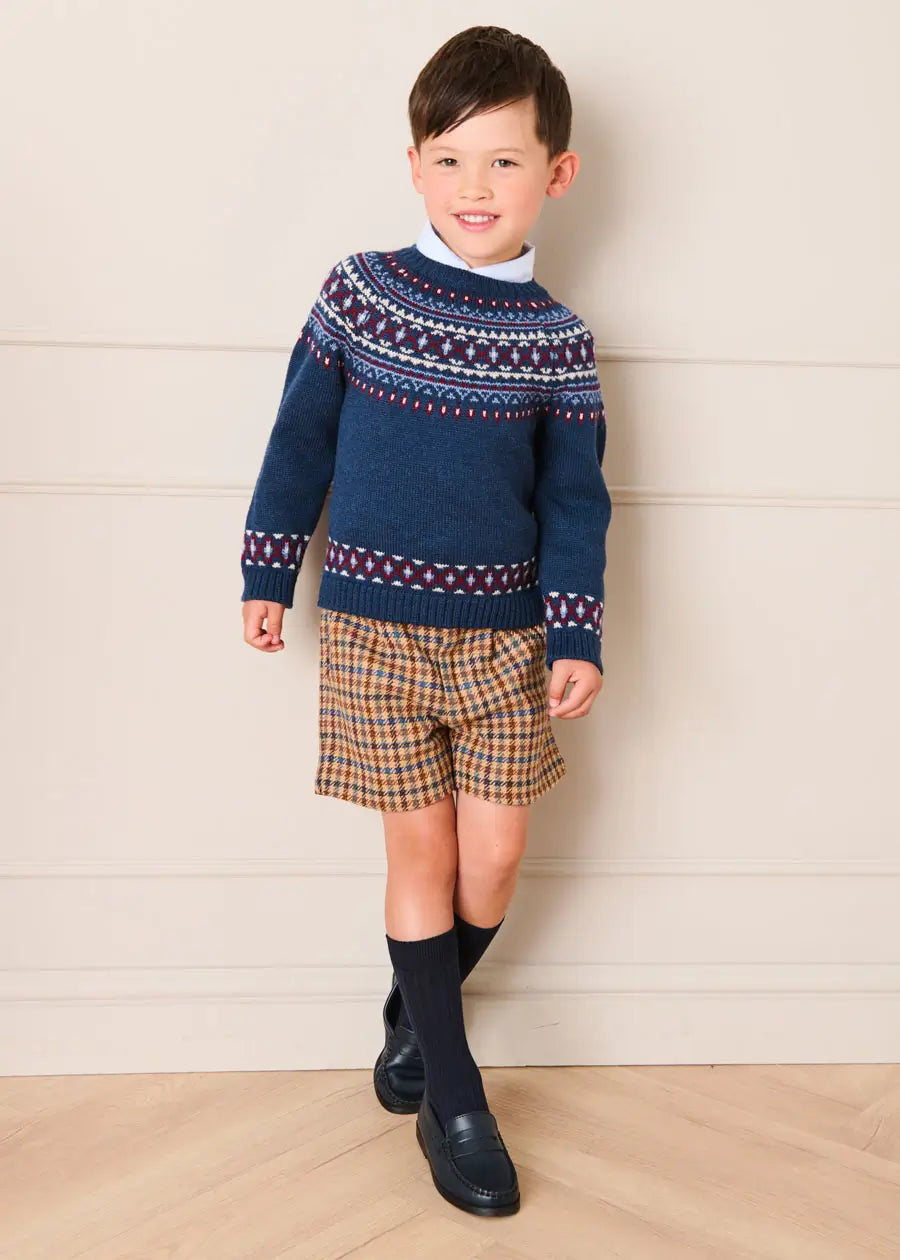 Fair Isle Jacquard Jumper in Navy (3-10yrs) Knitwear from Pepa London