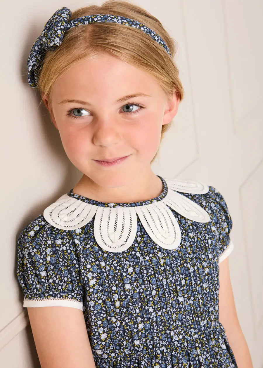 Lydia Floral Medium Bow Hairband in Blue (OS) Hair Accessories from Pepa London