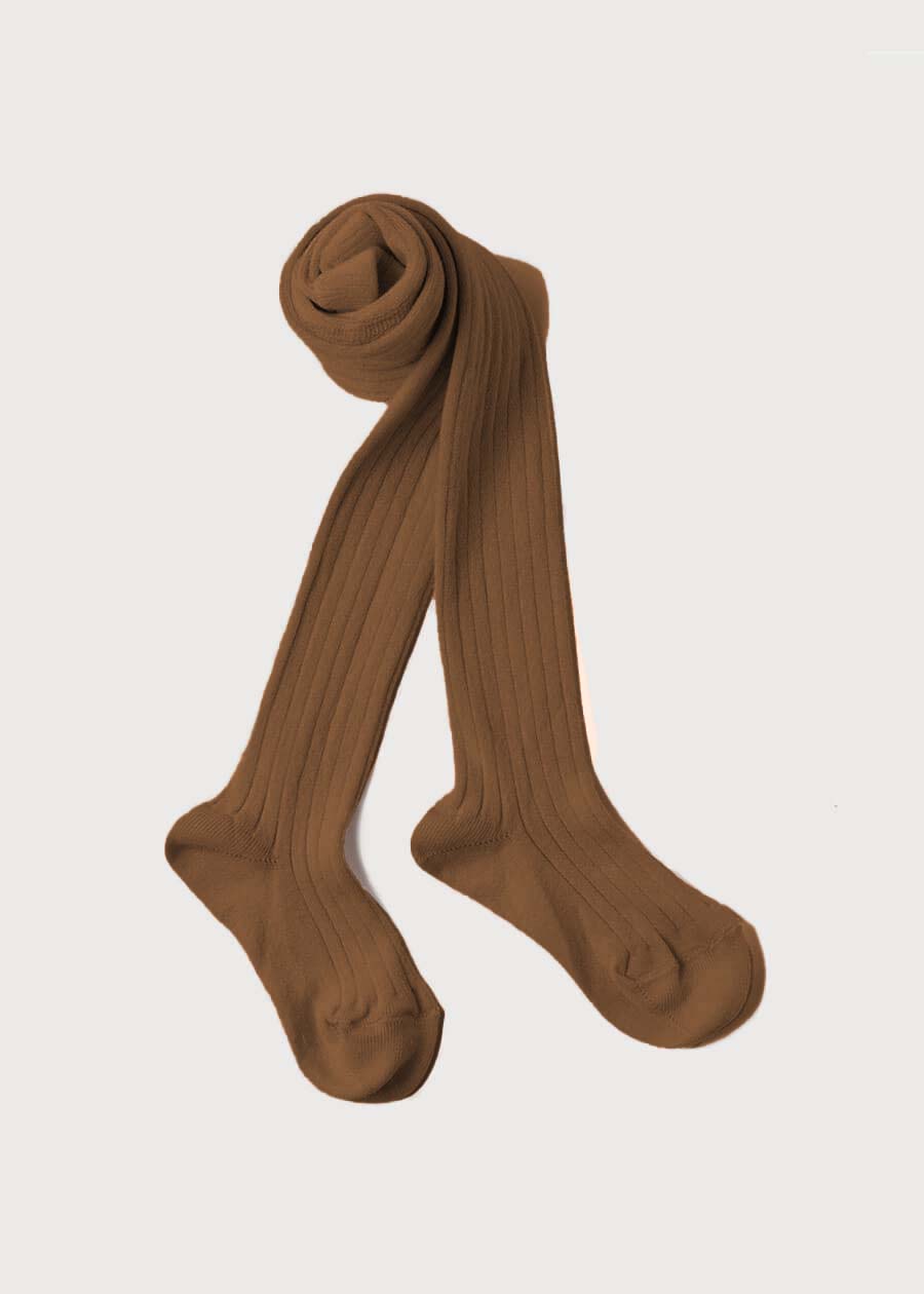 Ribbed Tights in Tobacco (0mths-10yrs) Tights from Pepa London