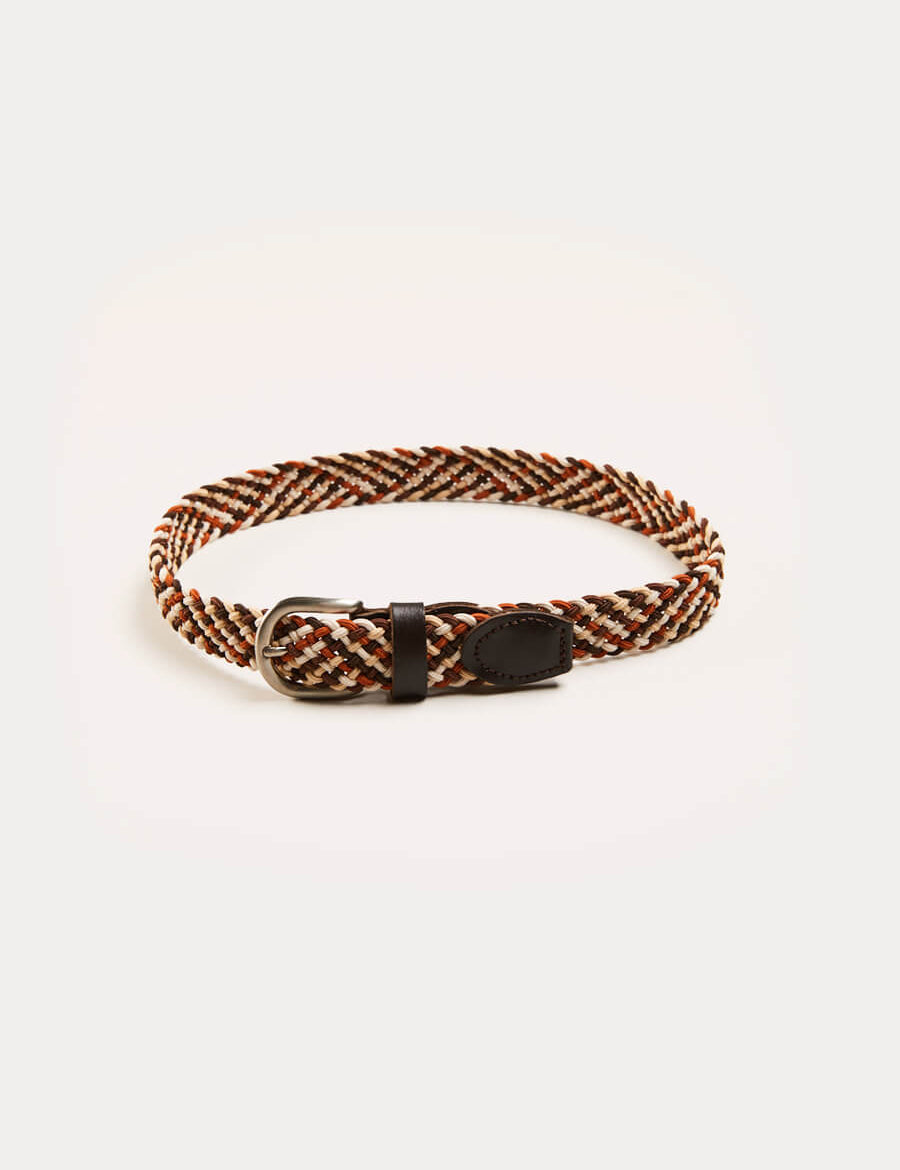 Contrast Leather Braided Belt in Brown (XS-S) Belts from Pepa London