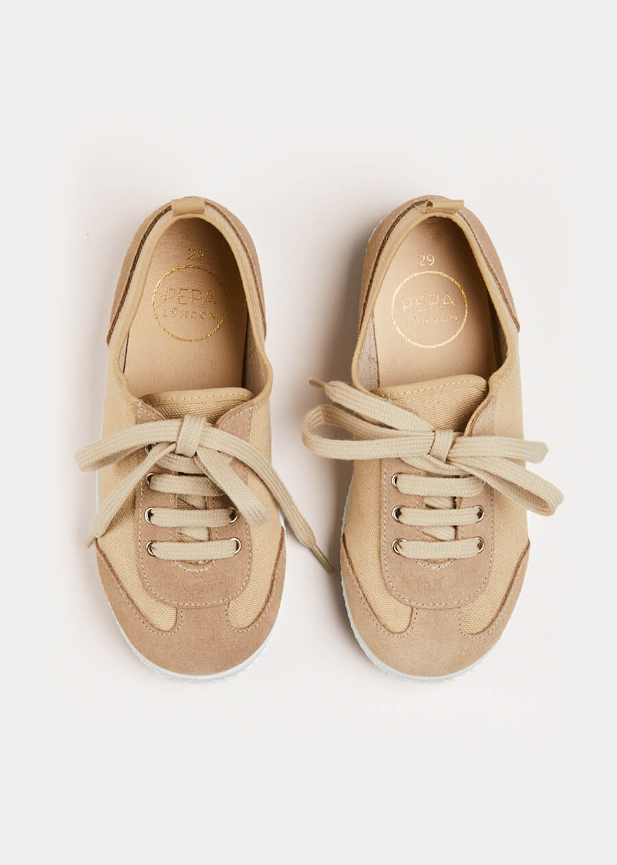 Lace Up Plimsolls in Taupe (24-35EU) Shoes from Pepa London