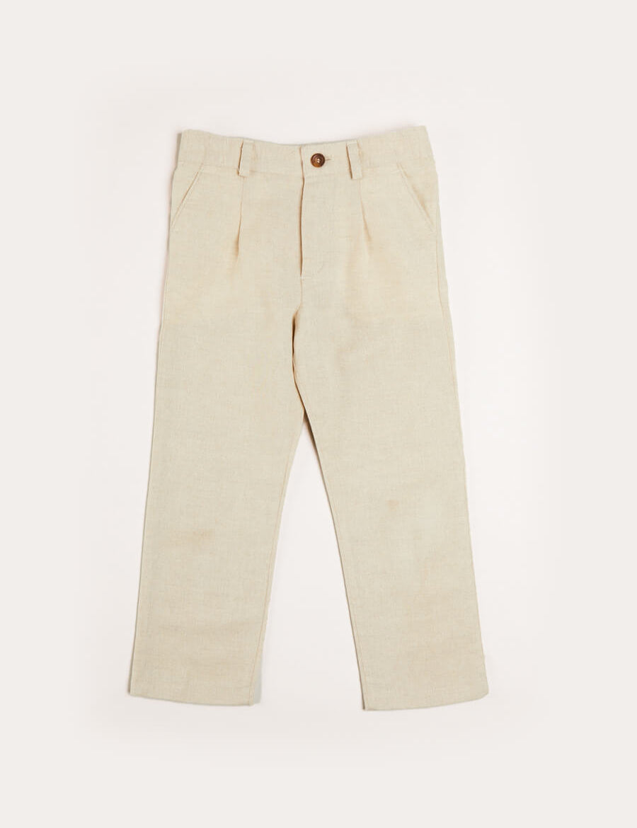 Plain Light Linen Trousers in Beige (4-10yrs) Trousers from Pepa London