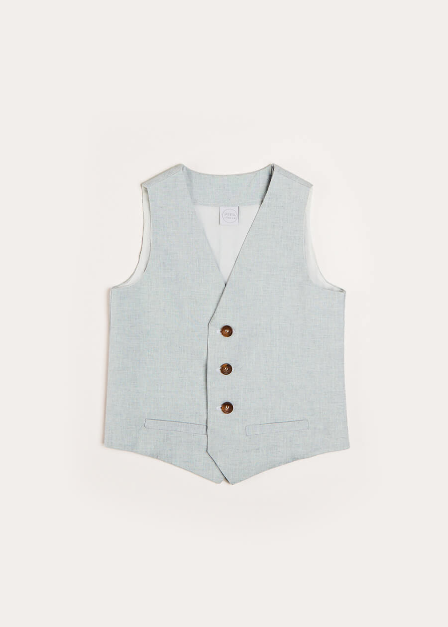 Plain Light Linen Vest in Blue (4-10yrs) Coats from Pepa London